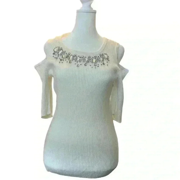 I.N.C. International Concepts  Cold Shoulder Top with Rhinestones Medium - Picture 1 of 8